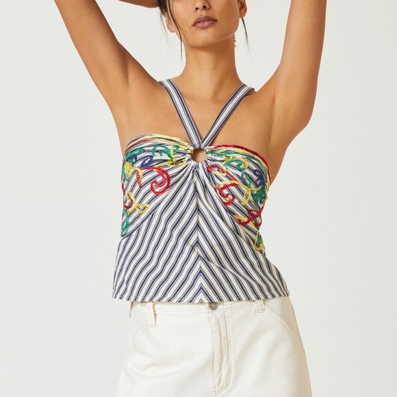 Anthropologie Tiny x Avril Emroidered Striped Knit Halter - Picture 1 of 8